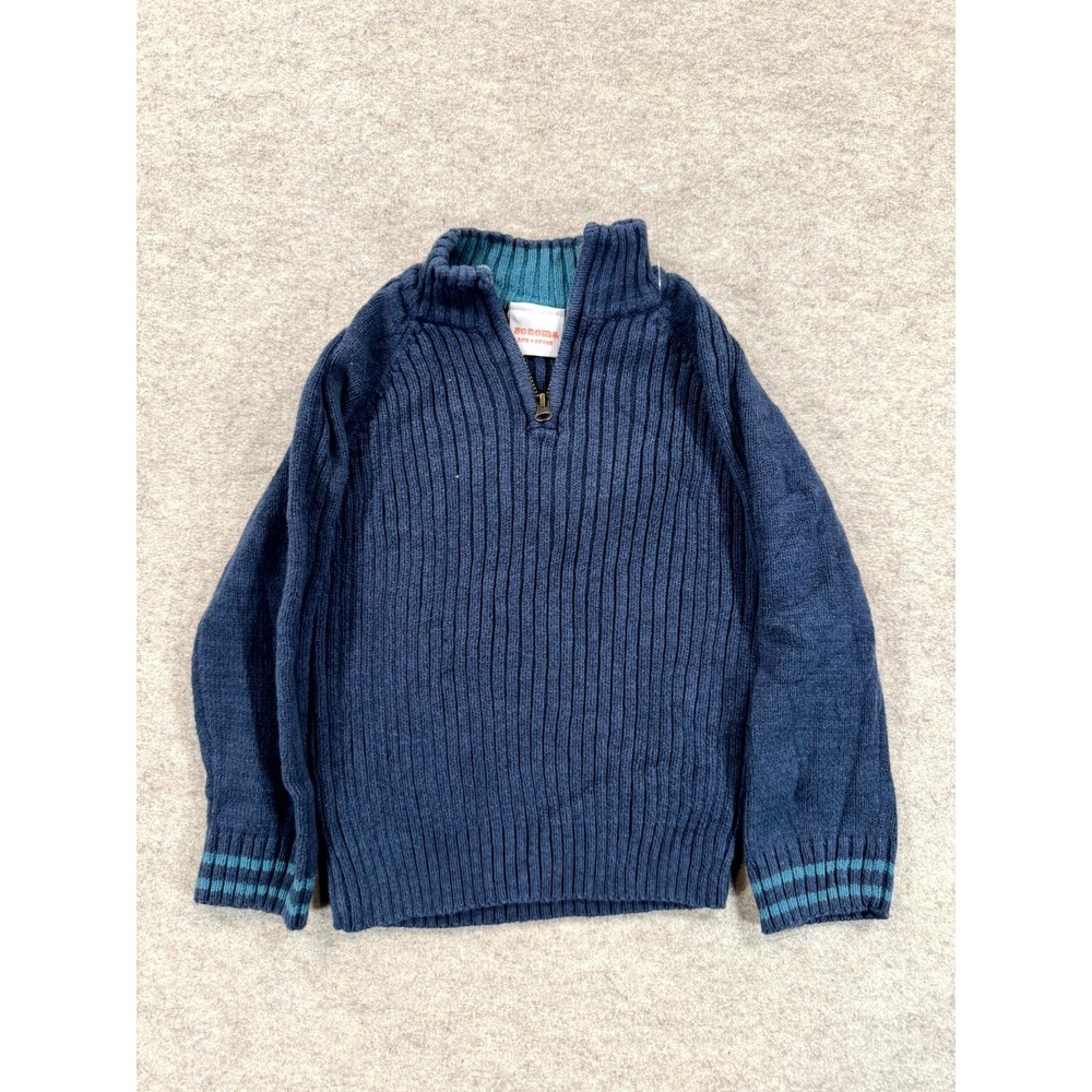 Sonoma Life+Style Sweater Toddler Boys 3T Blue Ribbed Knit Quarter Zip Pullover